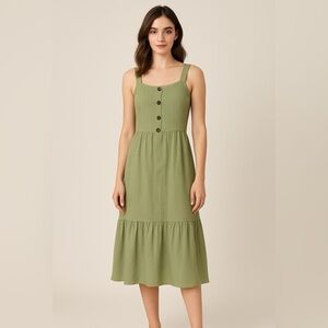 Love Tree Green Linen blend Tiered Sundress